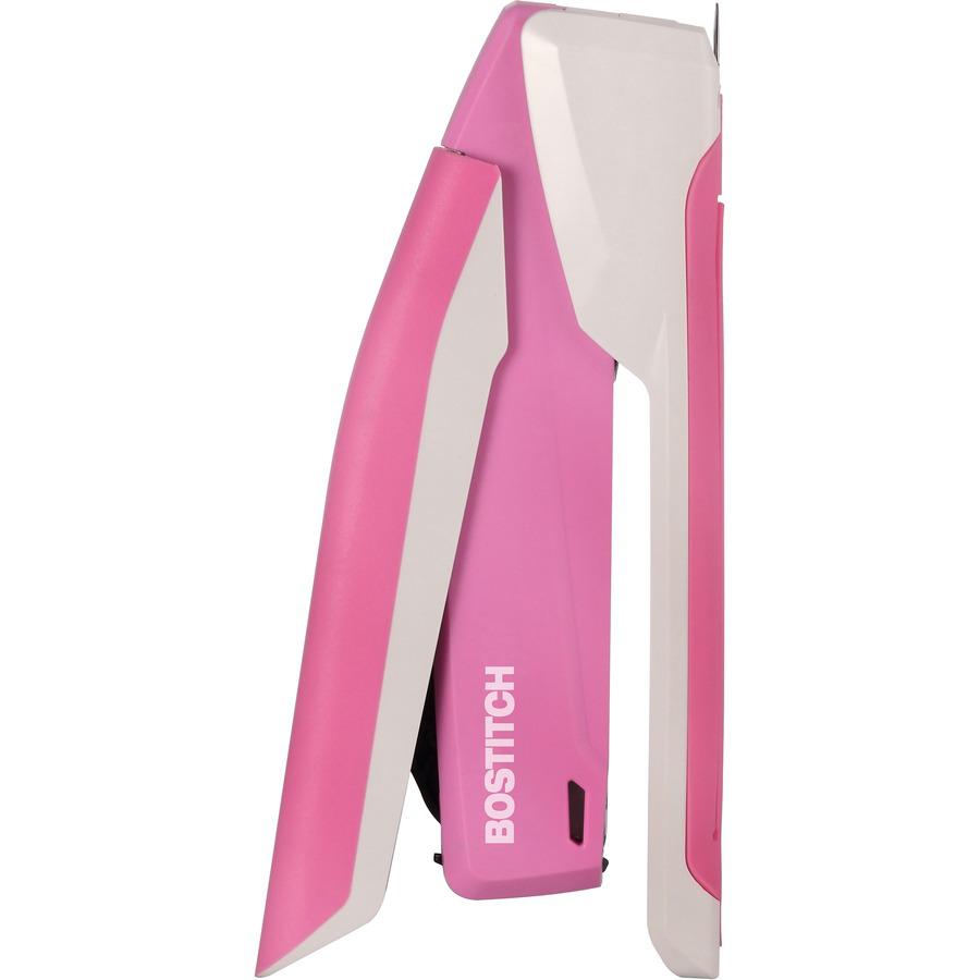 Bostitch InCourage Spring-Powered Antimicrobial Desktop Stapler - 20 of 20lb Paper Sheets Capacity - 210 Staple Capacity - Full Strip - 1 Each - Pink, White