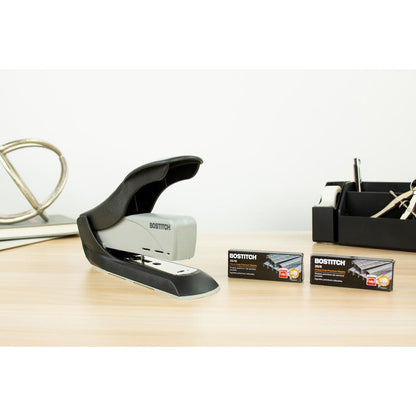 Bostitch Spring-Powered Antimicrobial Heavy Duty Stapler - 60 Sheets Capacity - 5/16" , 3/8" Staple Size - 1 Each - Black, Gray