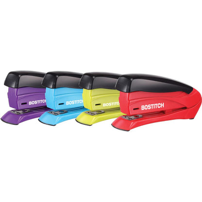 Bostitch Inspire 15 Spring-Powered Compact Stapler - 15 Sheets Capacity - 105 Staple Capacity - Half Strip - 1/4" , 26/6mm Staple Size - 1 Each - Assorted