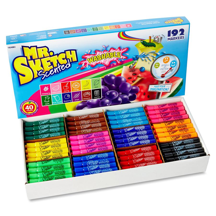 Mr. Sketch Scented Washable Markers - Narrow, Medium, Broad Marker Point - Chisel Marker Point Style - Assorted - 192 / Set
