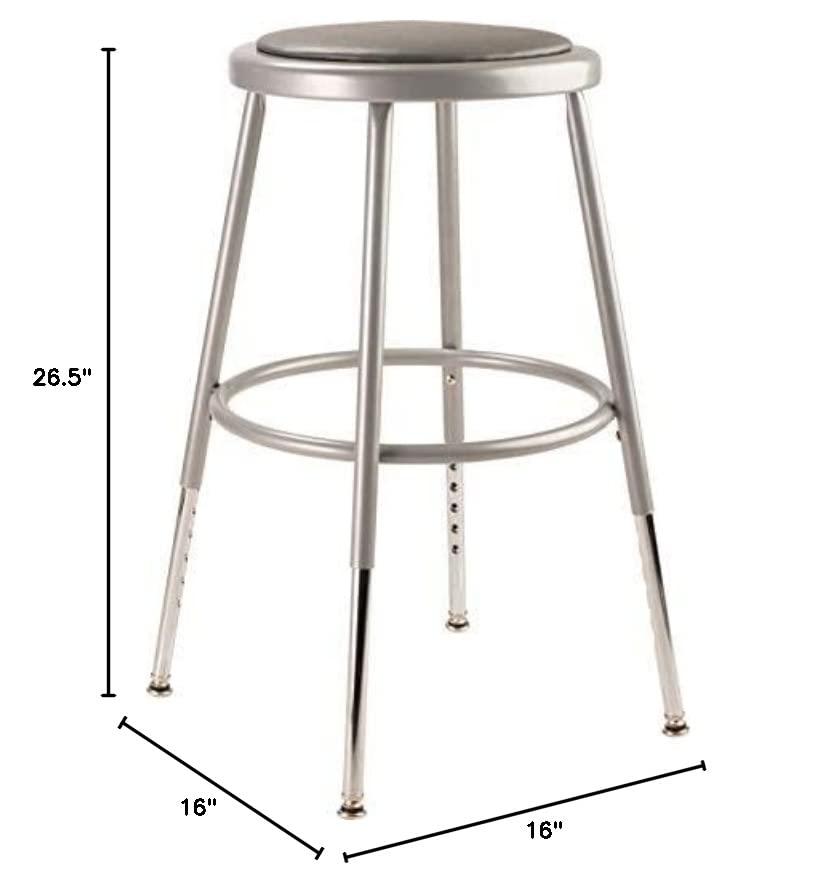 National Public Seating Grey Steel Stool With Vinyl Upholstered Seat Adjustable, 19" x 27"