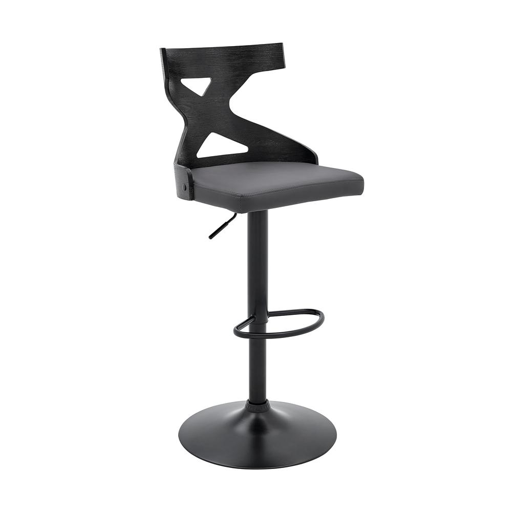 Etienne Adjustable Swivel Gray Faux Leather and Black Metal Bar Stool