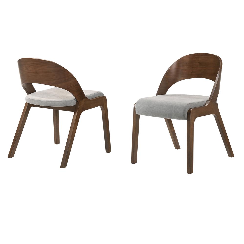 Polly Mid-Century Modern Dining Accent Chairs in Walnut Finish and Grey Fabric - Set of 2
