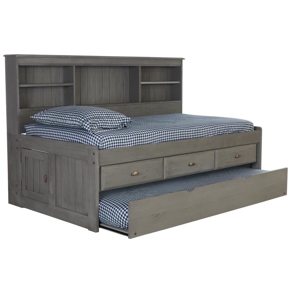 OS Home and Office Furniture Solid Pine Twin Daybed with Three Drawers and Twin Trundle in Charcoal Gray