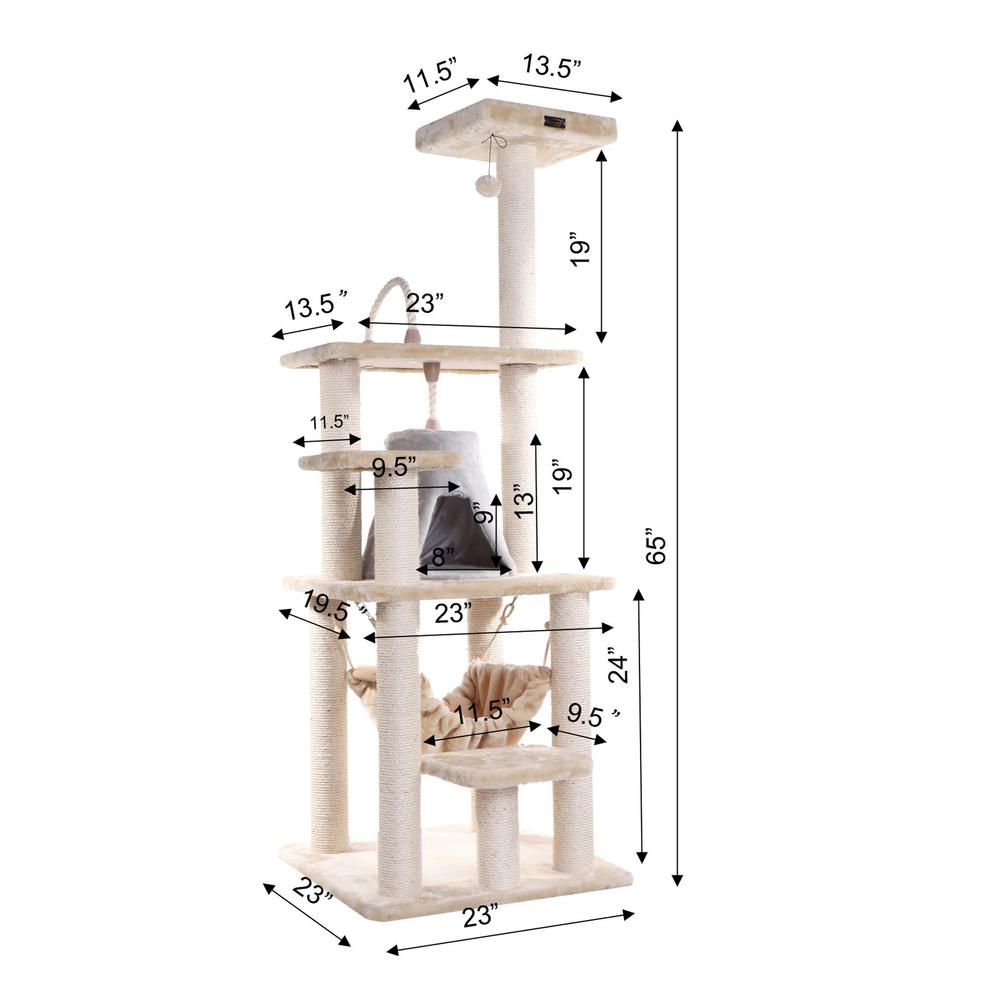 Armarkat 65 Real Wood Cat Tree With Sisal Rope |  Hammock |  soft-side playhouse A6501
