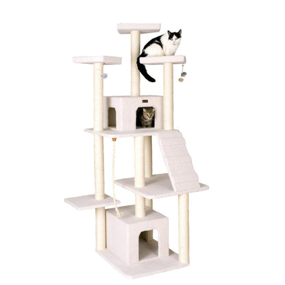 Armarkat B8201 Classic Real Wood Cat Tree In Ivory |  Jackson Galaxy Approved |  Multi Levels With Ramp |  Three Perches |  Rope Swing |  Two Condos