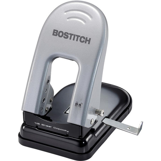 Bostitch EZ Squeeze&trade; 40 Two-Hole Punch - 2 Punch Head(s) - 40 Sheet - 9/32" Punch Size - 6.5" x 2.8" - Black, Silver