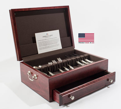 American Chest F01M Bounty Flatware Chest, Solid American Cherry Hardwood with Rich Mahogany Finish & Anti-Tarnish Lining, Multicolor