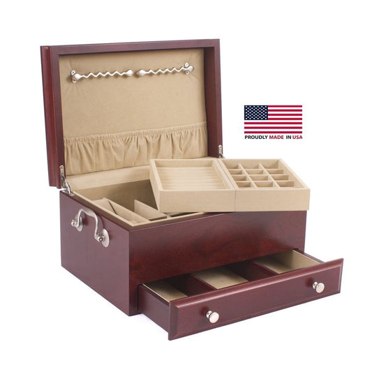 #J11M Contessa Jewel Chest, Amish Crafted in USA, Solid Cherry with Rich Mahogany Finish